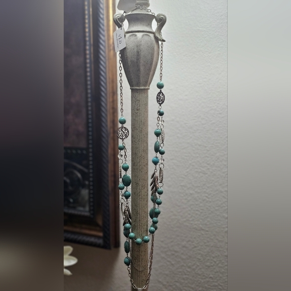 Faux Turquoise Silver Multi layer necklace New with Tags - Picture 4 of 6